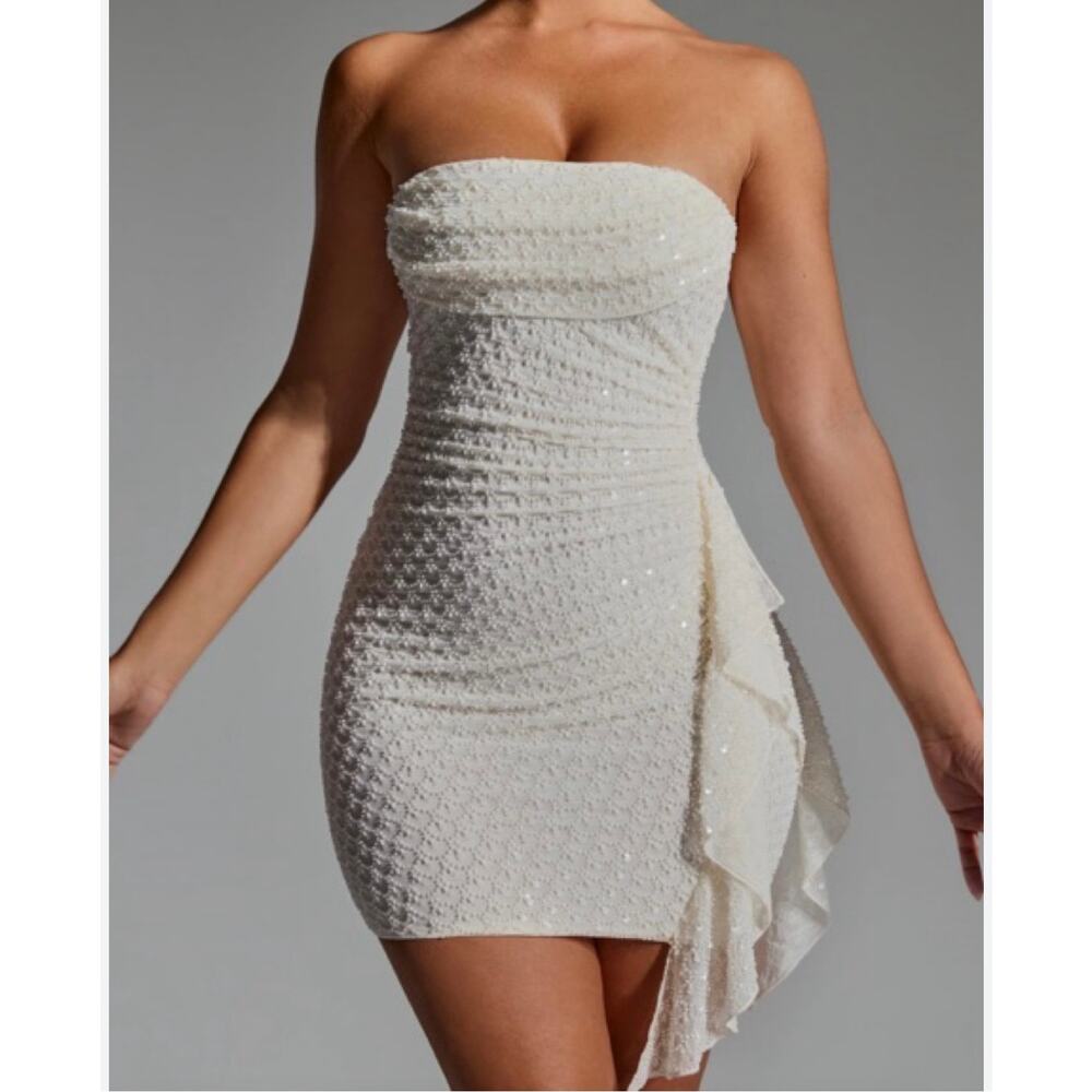 Oh Polly Ariavela mini white Dress off shoulder size 8 open back New